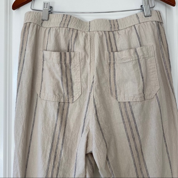 Anthropologie Striped Seashore Tan Linen/Cotton Blend Crop Pant w Rope Ties - Picture 8 of 14
